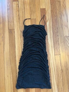 Princess Polly Black Sparkle Ruched Slip Dress